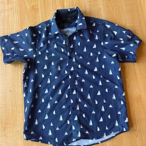Boys Navy Blue Short Sleeve Shirt with Sailboat Print